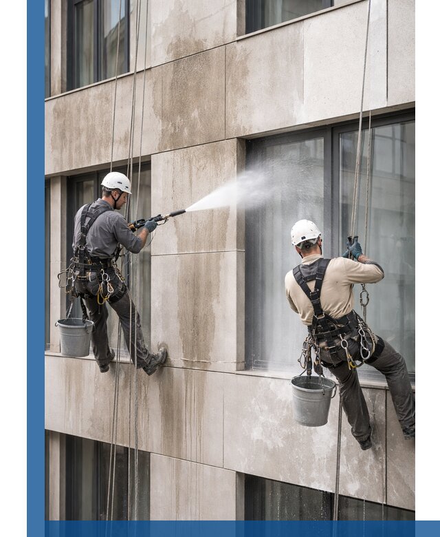 Послестроительная мойка фасада промышленным альпинизмом в Снежинске