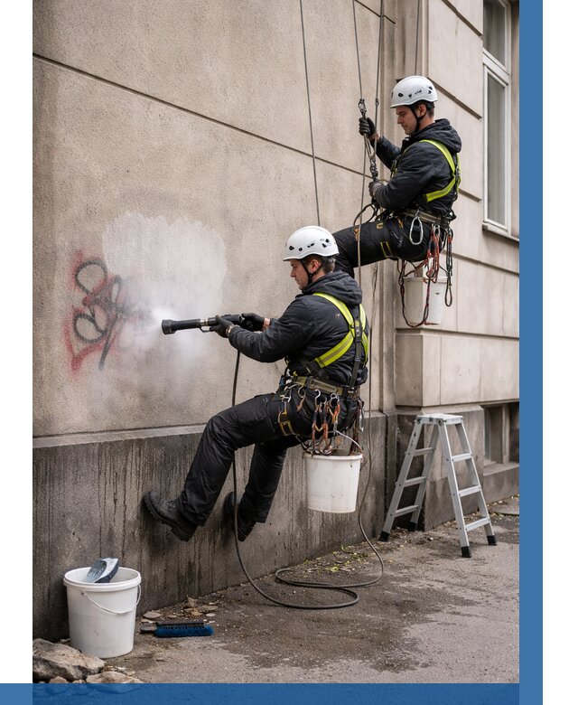 Удаление граффити с фасада в Снежинске от 4676 р. | ВЫСОТНИК-Снж