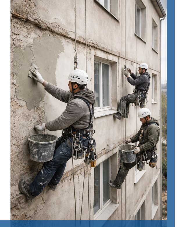 Ремонт штукатурного фасада в Снежинске от 779 р. под ключ | ВЫСОТНИК-Снж