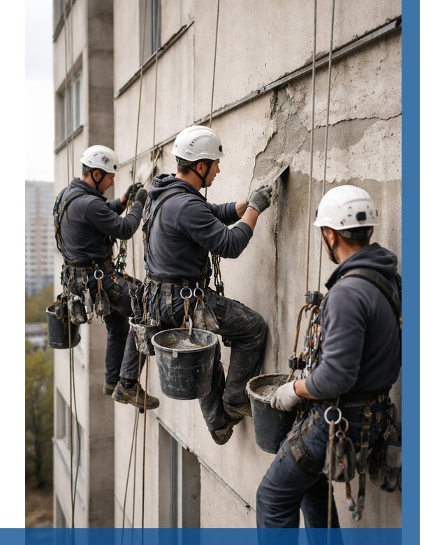 Ремонт бетонных элементов фасада в Снежинске от 2598 р. | ВЫСОТНИК-Снж