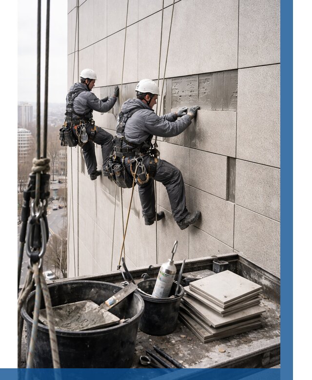 Ремонт фасада из керамогранита в Снежинске от 2598 р. | ВЫСОТНИК-Снж