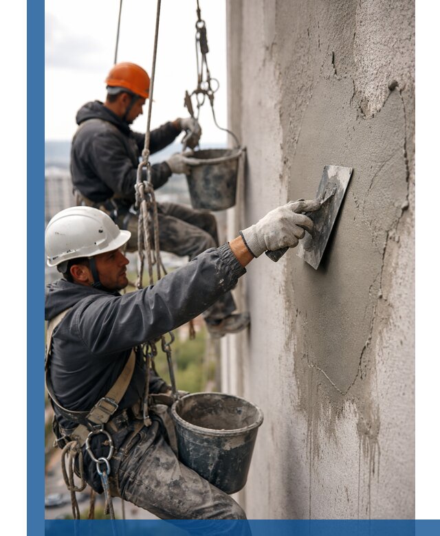 Штукатурка фасада на высоте в Снежинске профессиональные работы