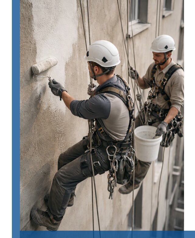 Грунтовка фасада на высоте в Снежинске промышленными альпинистами