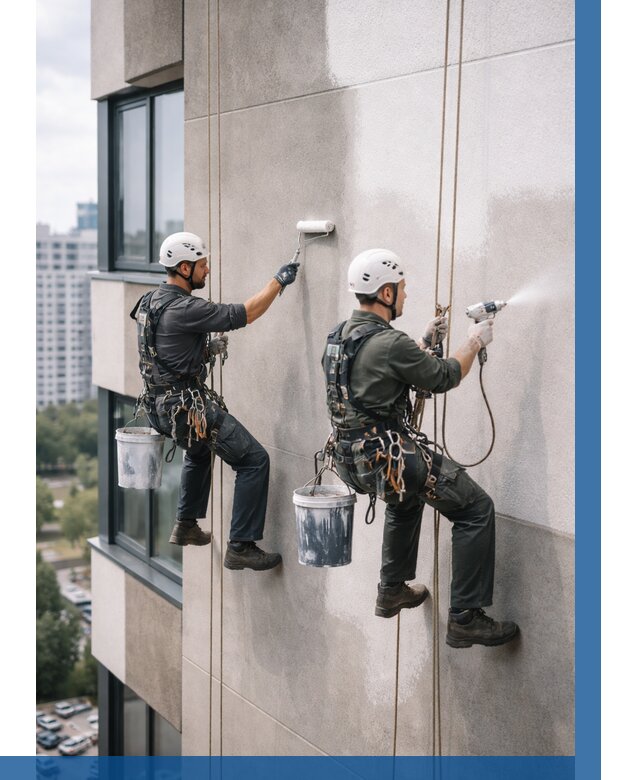 Покраска фасада альпинистами в Снежинске от 312 р. | ВЫСОТНИК-Снж