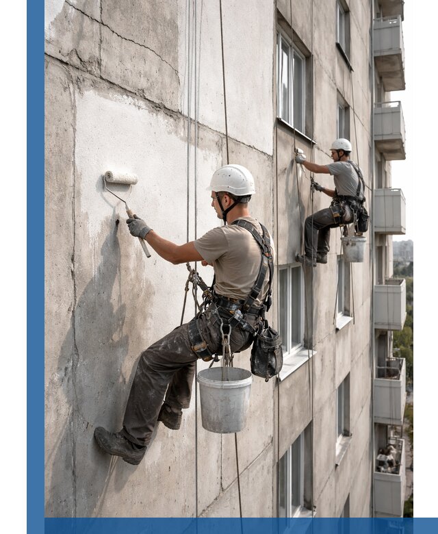 Покраска бетонного фасада в Снежинске для жилых и промышленных объектов