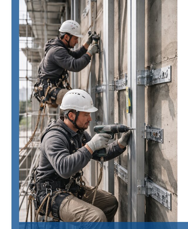 Монтаж и крепление подсистемы вентфасада в Снежинске