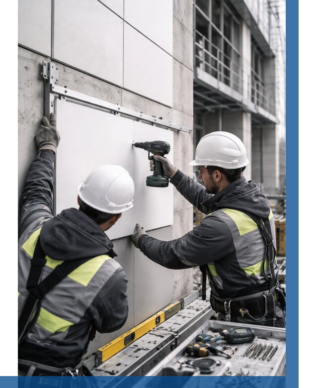 Монтаж композитных панелей фасада в Снежинске от 2598 р. | ВЫСОТНИК-Снж