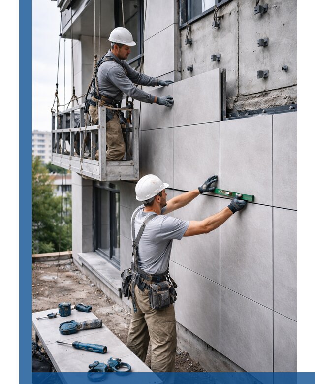 Монтаж керамогранита на фасад в Снежинске под ключ с гарантией качества