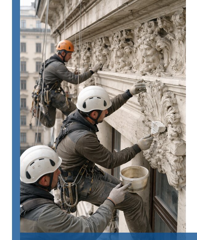 Реставрация фасадной лепнины с высотными работами в Снежинске