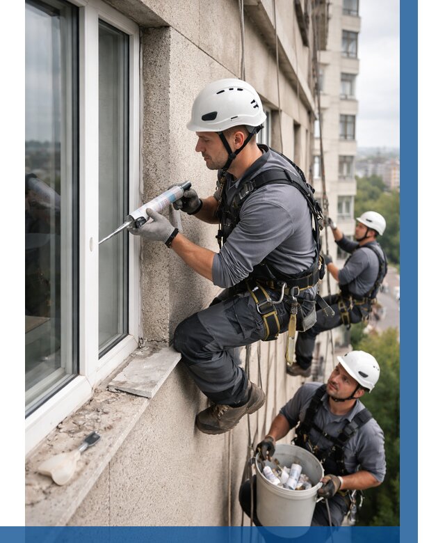 Герметизация оконных швов снаружи в Снежинске от 1559 р. | ВЫСОТНИК-Снж