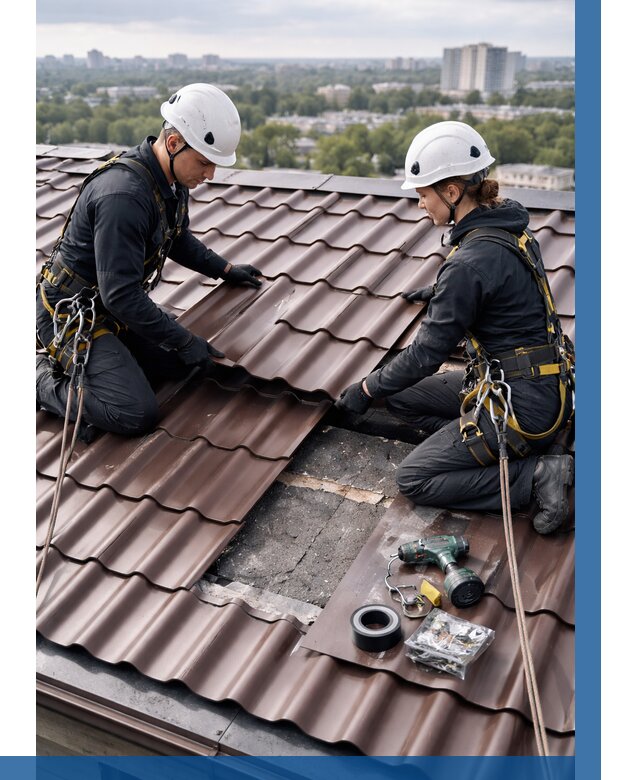 Ремонт металлочерепицы на крыше в Снежинске от 935 р. | ВЫСОТНИК-Снж