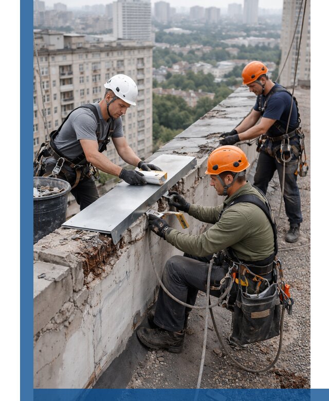 Ремонт парапета на кровле в Снежинске, высотные работы с гарантией