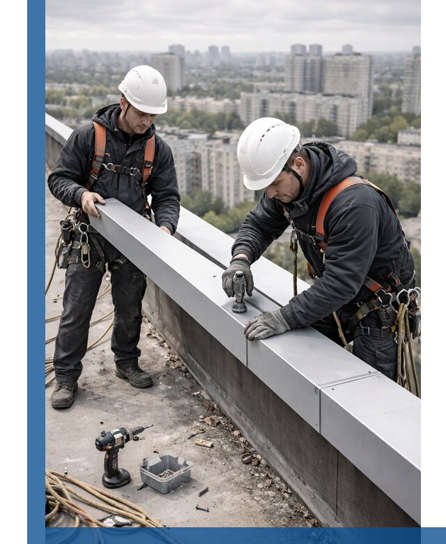 Монтаж парапетных крышек и ограждений кровли в Снежинске