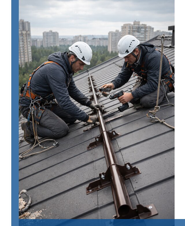 Монтаж снегозадержателей на кровле зданий в Снежинске под ключ