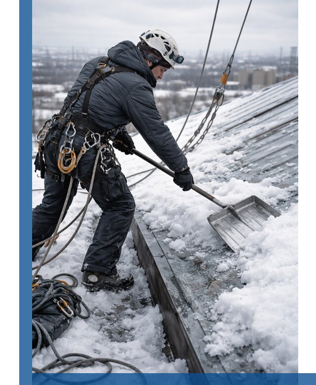 Профессиональная очистка кровли от снега и наледи в Снежинске