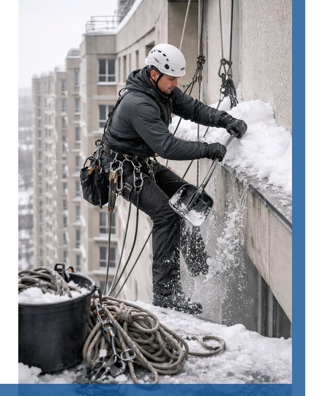 Очистка карнизов от снега в Снежинске от 312 р. | ВЫСОТНИК-Снж