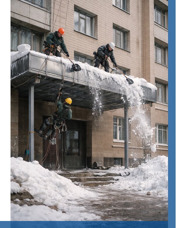 Очистка козырьков от снега в Снежинске от 3637 р. | ВЫСОТНИК-Снж