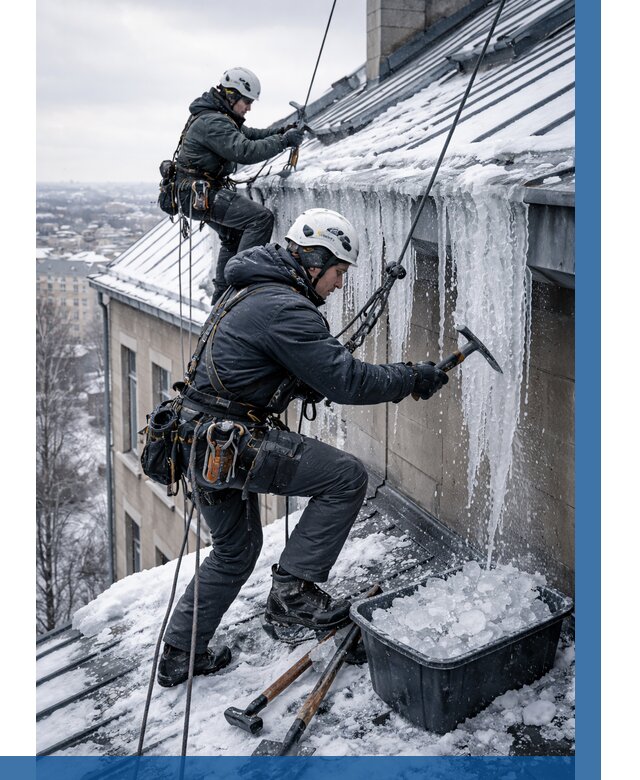 Удаление наледи с кровли в Снежинске от 5716 р. | ВЫСОТНИК-Снж