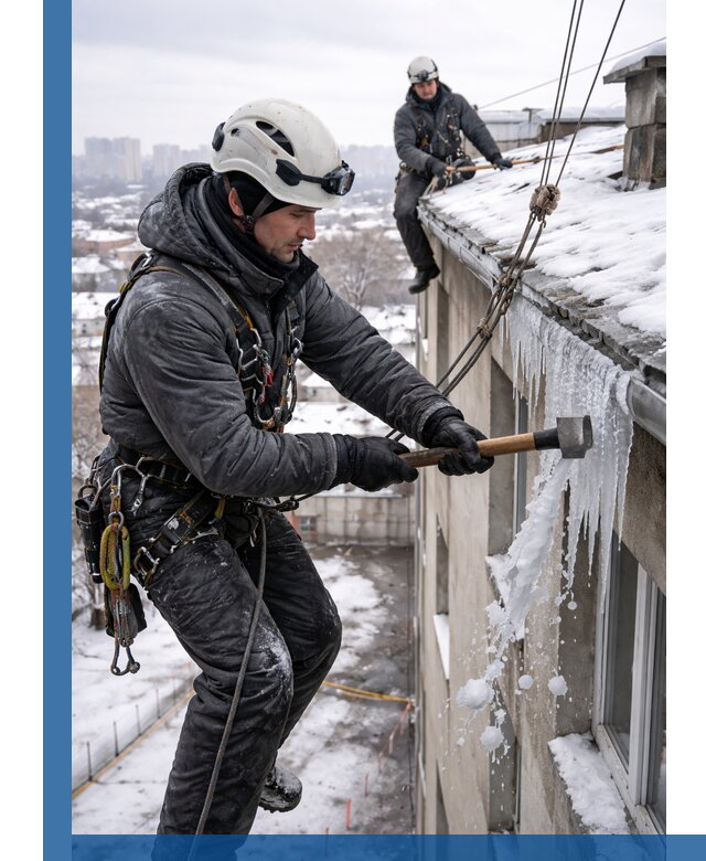 Сбивание и удаление сосулек с крыши в Снежинске безопасно