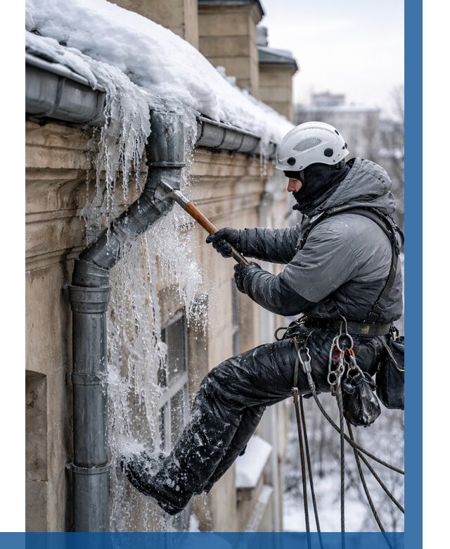 Очистка водостоков от льда в Снежинске от 3637 р. | ВЫСОТНИК-Снж