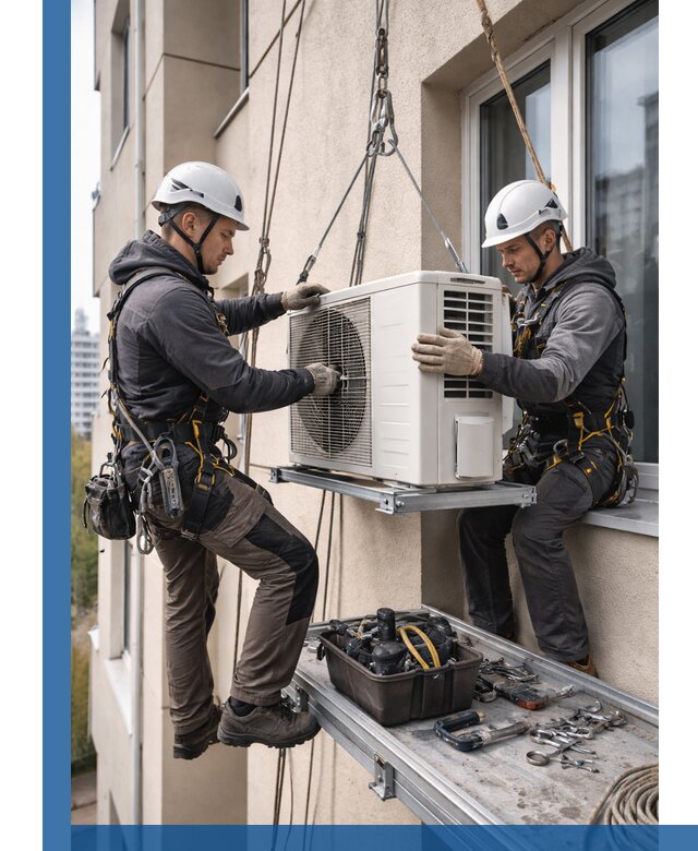 Перенос внешнего блока кондиционера в Снежинске с монтажом и крепежом