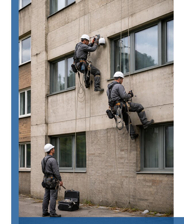 Монтаж фасадных камер видеонаблюдения в Снежинске под ключ