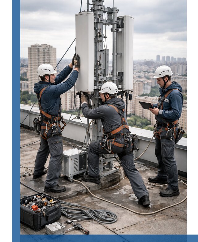 Монтаж антенн связи на крыше в Снежинске с вводом в эксплуатацию