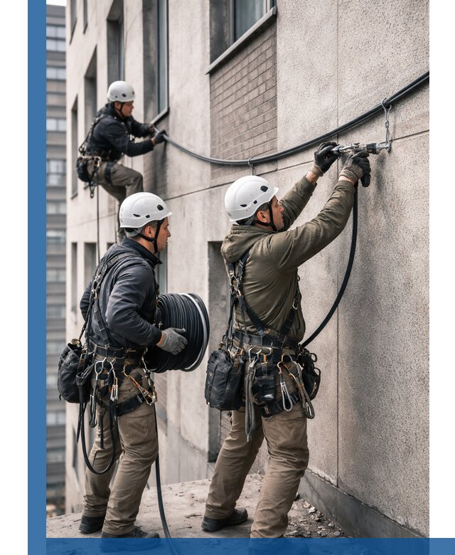 Прокладка кабеля по фасаду в Снежинске, профессиональный монтаж