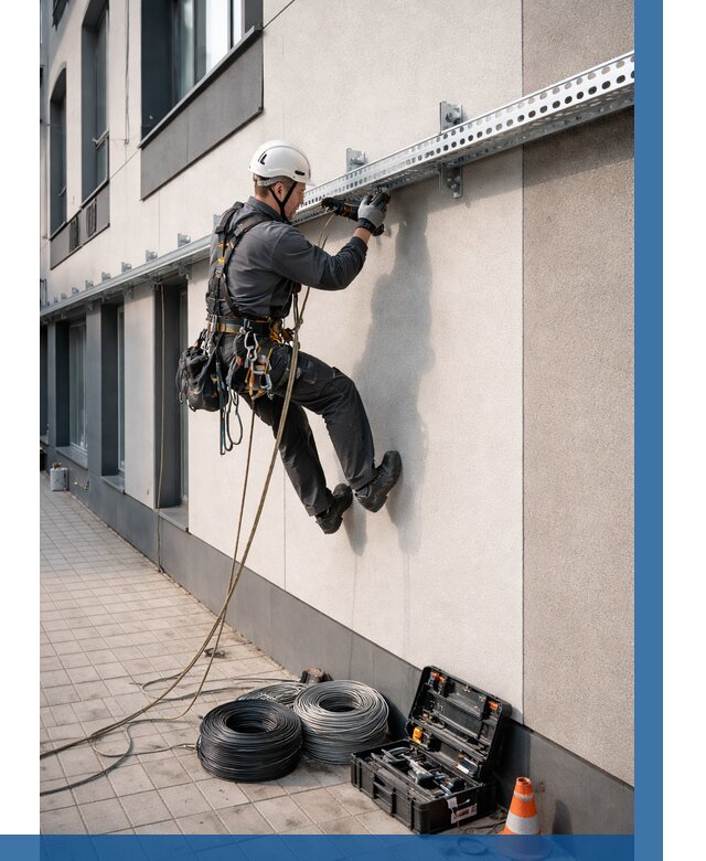 Монтаж кабельных лотков на фасаде в Снежинске от 1247 р. | ВЫСОТНИК-Снж