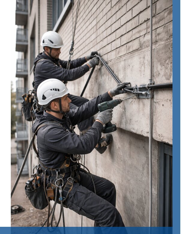 Крепление кабеля на фасаде в Снежинске от 364 р. | ВЫСОТНИК-Снж