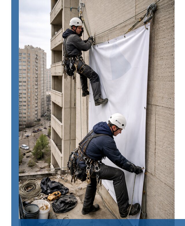 Профессиональный монтаж баннеров на фасаде в Снежинске