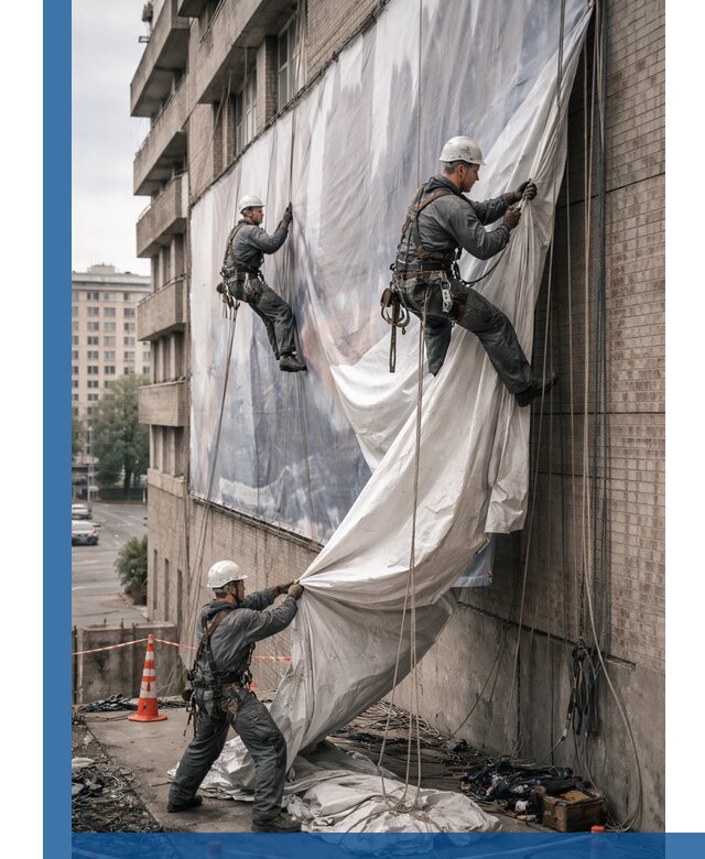 Демонтаж баннеров с фасада в Снежинске оперативно и безопасно