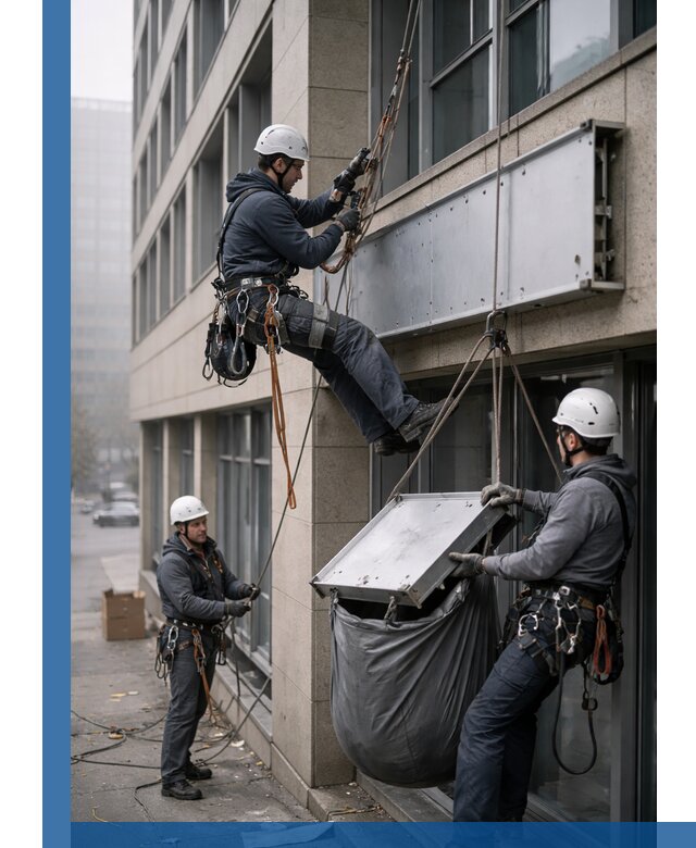 Демонтаж рекламной вывески с высотными работами в Снежинске