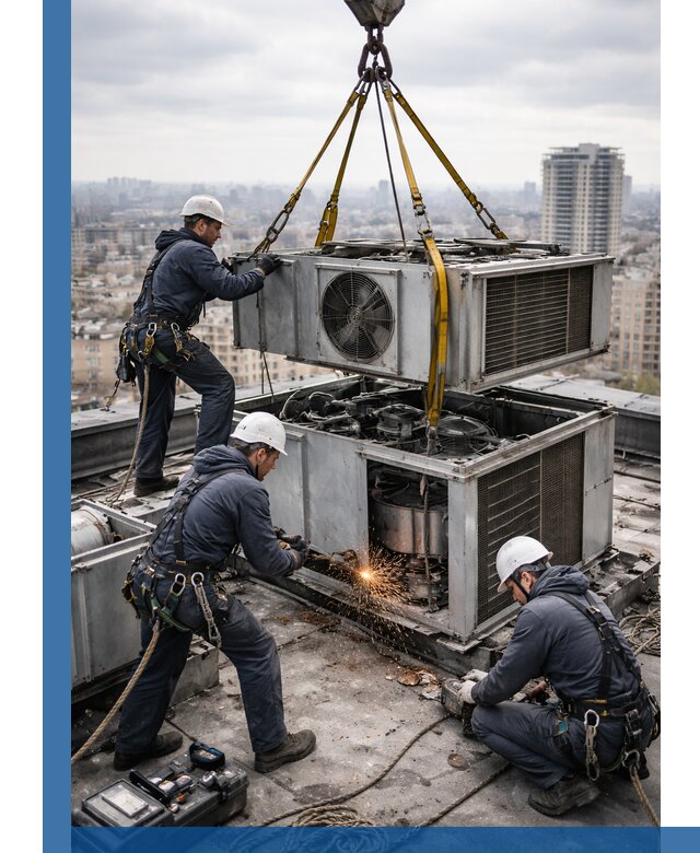 Демонтаж крышной установки в Снежинске любой сложности