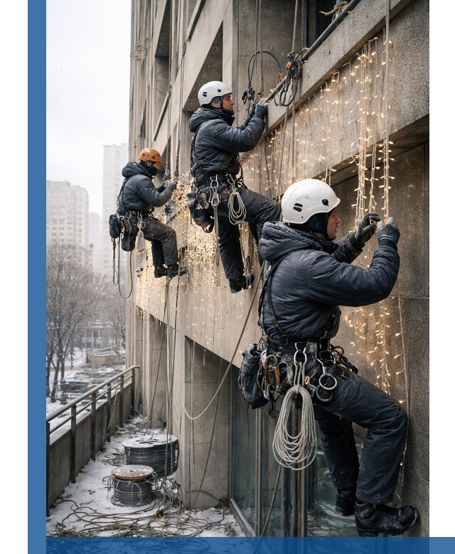 Монтаж новогодней иллюминации и украшение фасадов в Снежинске