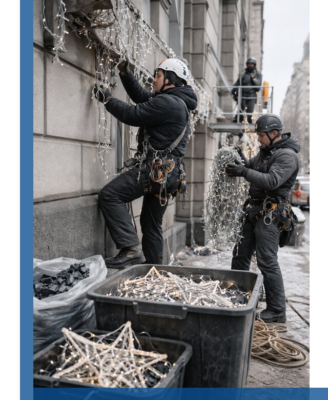 Демонтаж новогоднего оформления и гирлянд в Снежинске