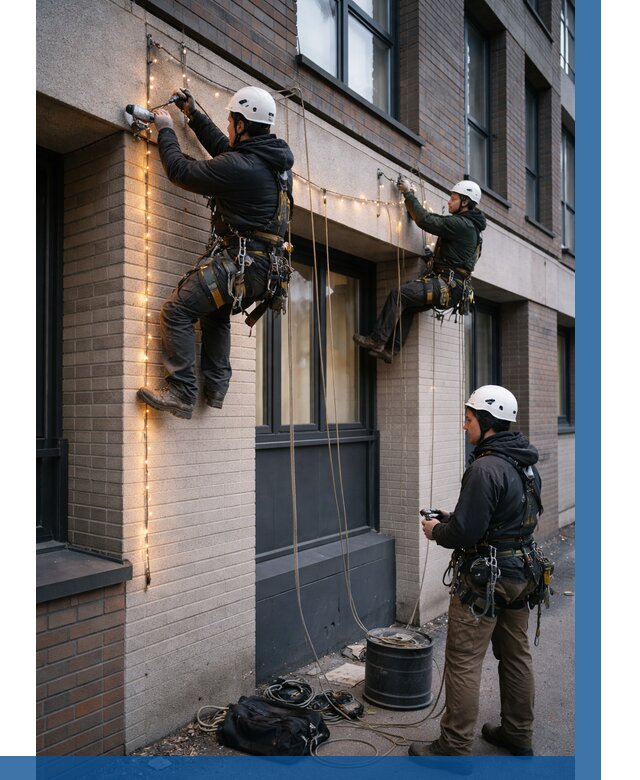 Монтаж гирлянд на фасаде в Снежинске от 3637 р. | ВЫСОТНИК-Снж