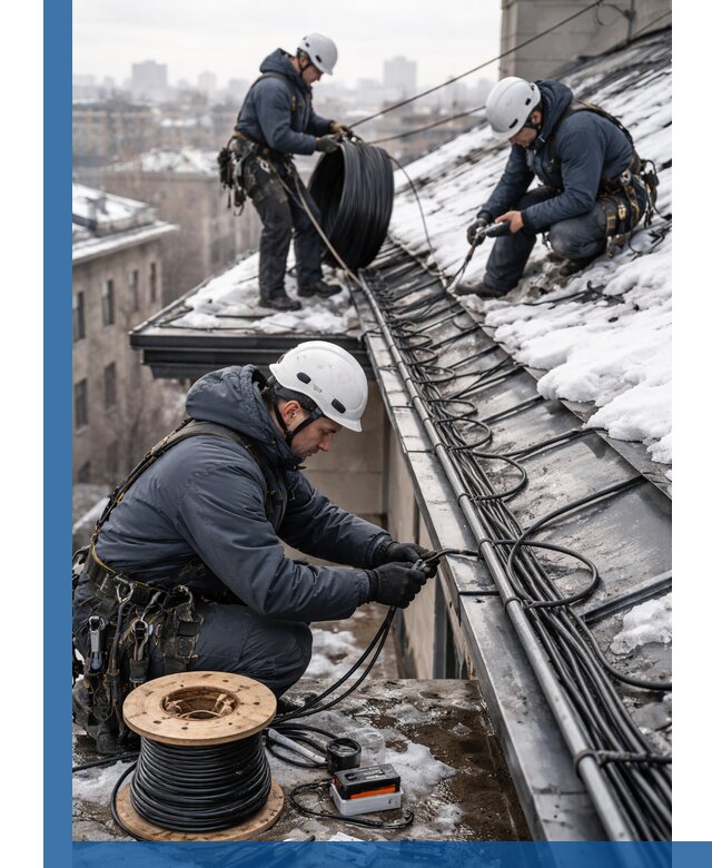 Монтаж греющего кабеля на кровле в Снежинске под ключ