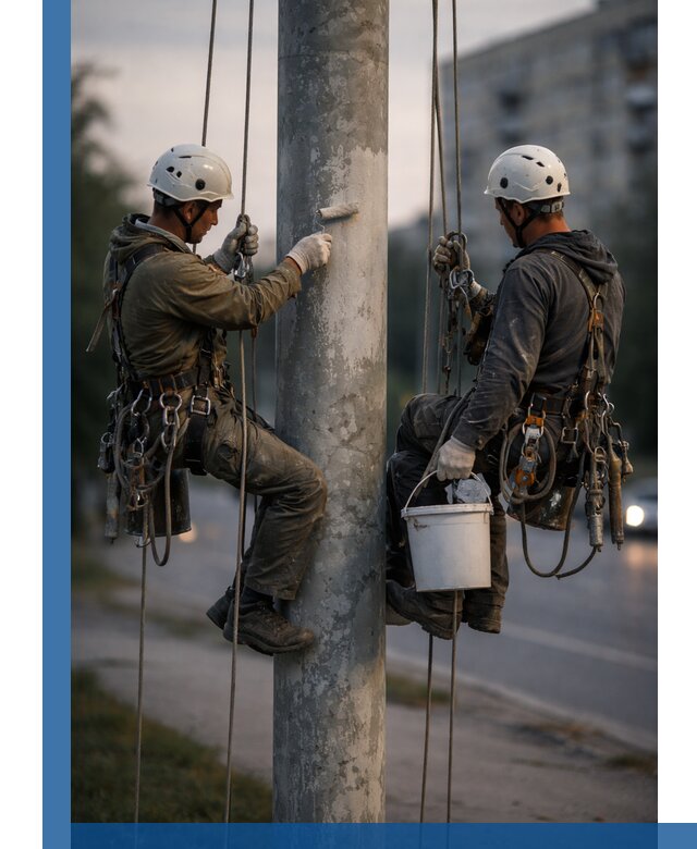 Покраска опор освещения и антикоррозийная защита в Снежинске