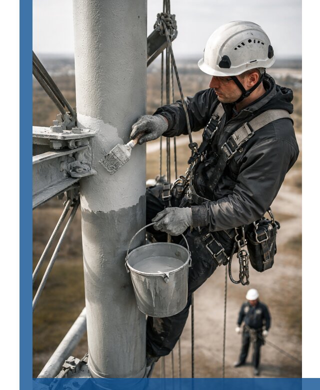 Покраска мачт связи в Снежинске промышленными альпинистами