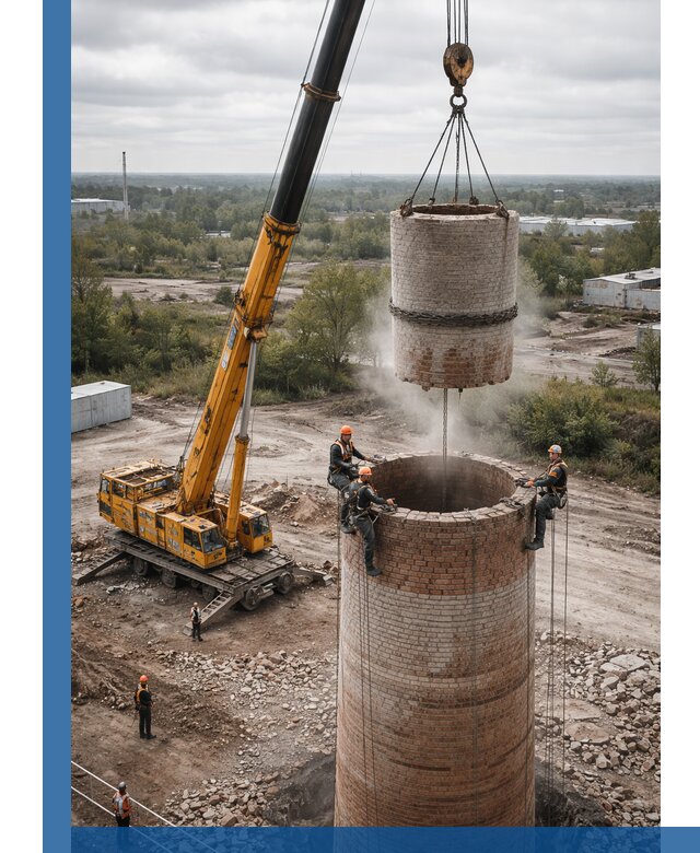 Демонтаж дымовой трубы в Снежинске с гарантиями безопасности