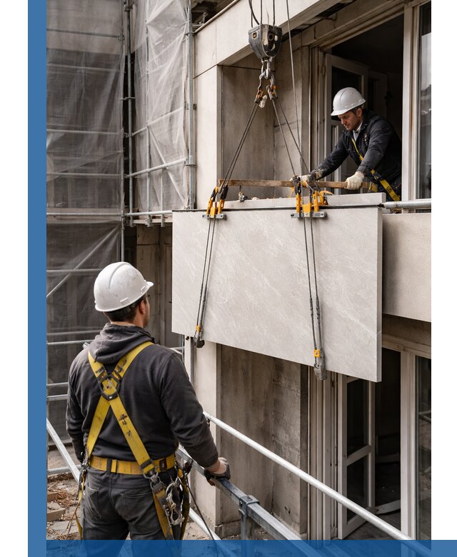 Подъем керамогранита на этаж в Снежинске грузчиками и техникой