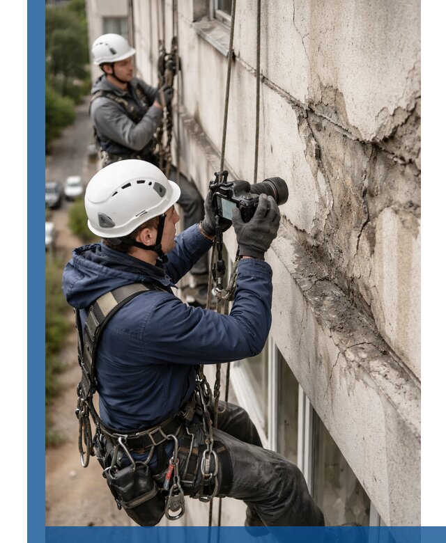 Фотофиксация дефектов фасада с высотной съемкой в Снежинске