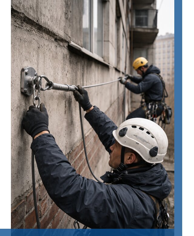 Монтаж анкерных линий в Снежинске от 3118 р. | ВЫСОТНИК-Снж