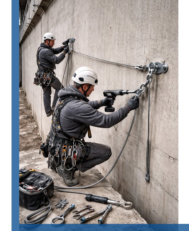 Монтаж анкерных линий высотной безопасности в Снежинске